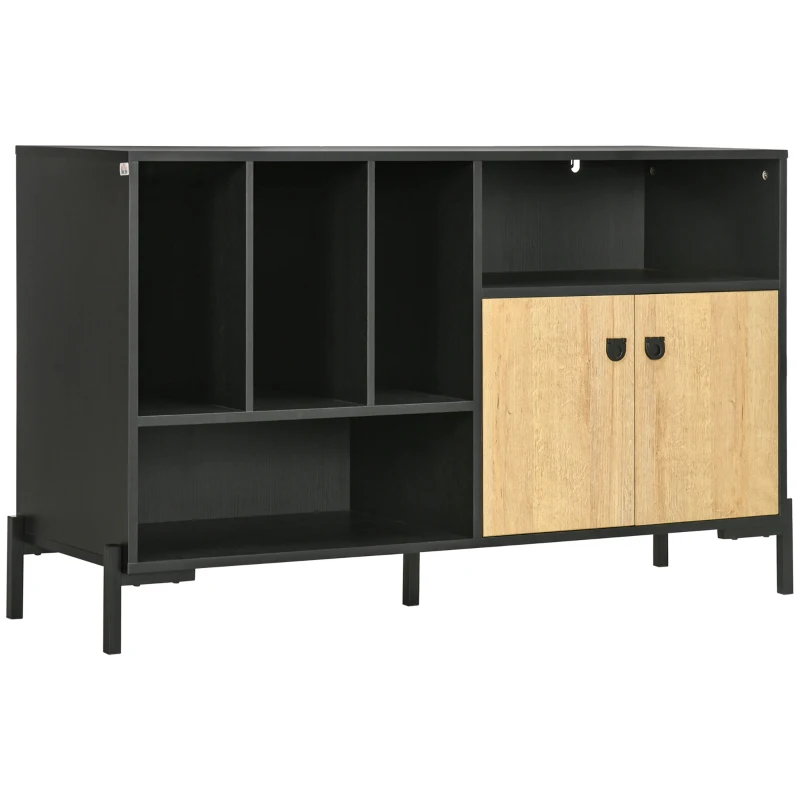 HOMCOM Dulap de depozitare modern cu uşa dubla şi 5 compartimente de depozitare deschise pentru sufragerie, sufragerie, dormitor, negru