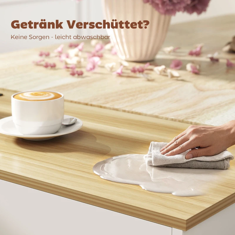 HOMCOM Keukeniland, keukentrolley op wielen, met inklapbaar werkblad, lade, plank, 120 x 68 x 85 cm, Wit(m-9)