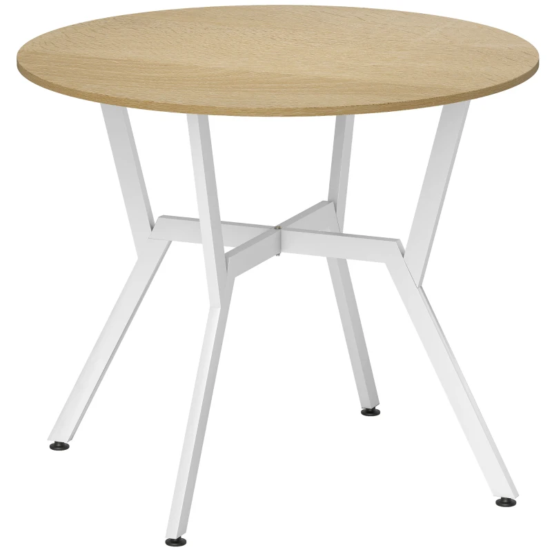 HOMCOM Mesa de Refeição Redonda Mesa de Jantar Estilo Industrial com Bancada de Madeira e Estrutura de Aço Ø90x76 cm Madeira e Branco