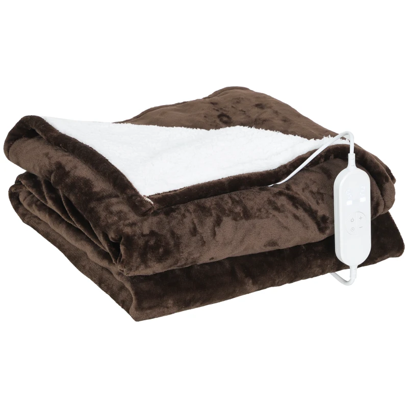 HOMCOM Manta Elétrica 180x130 cm Manta Térmica com Tecido Suave 10 Níveis de Temperatura e Temporizador Marrom