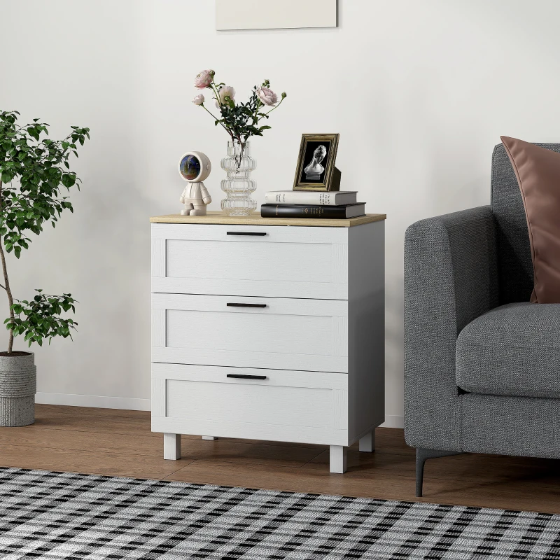 HOMCOM Cómoda Estreita com 3 Gavetas Cómoda de Quarto com Pés de Madeira Estilo Moderno 60x38x71 cm Branco