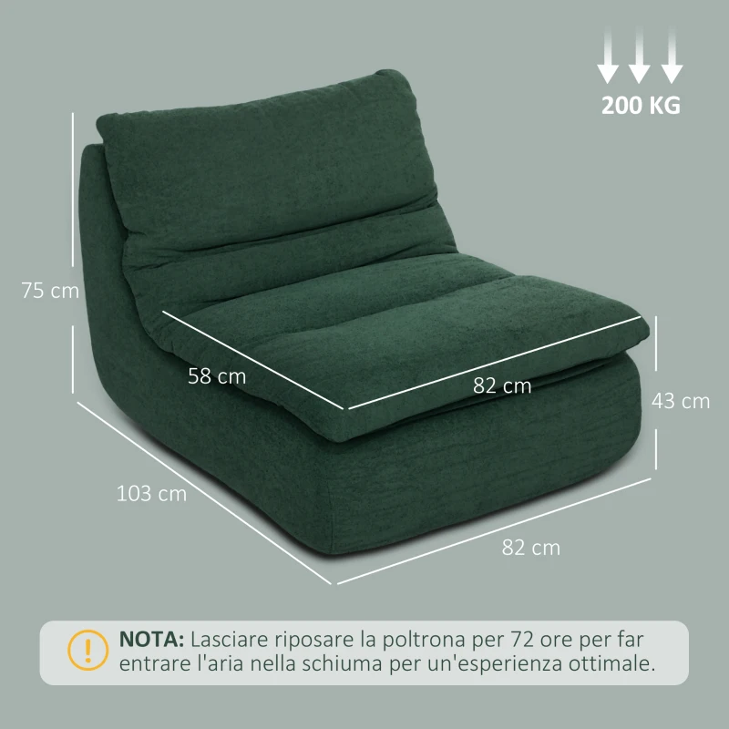 HOMCOM Sedia da Terra Moderna e Imbottita in Tessuto Effetto Velluto Verde e Schiuma, 82x103x75 cm