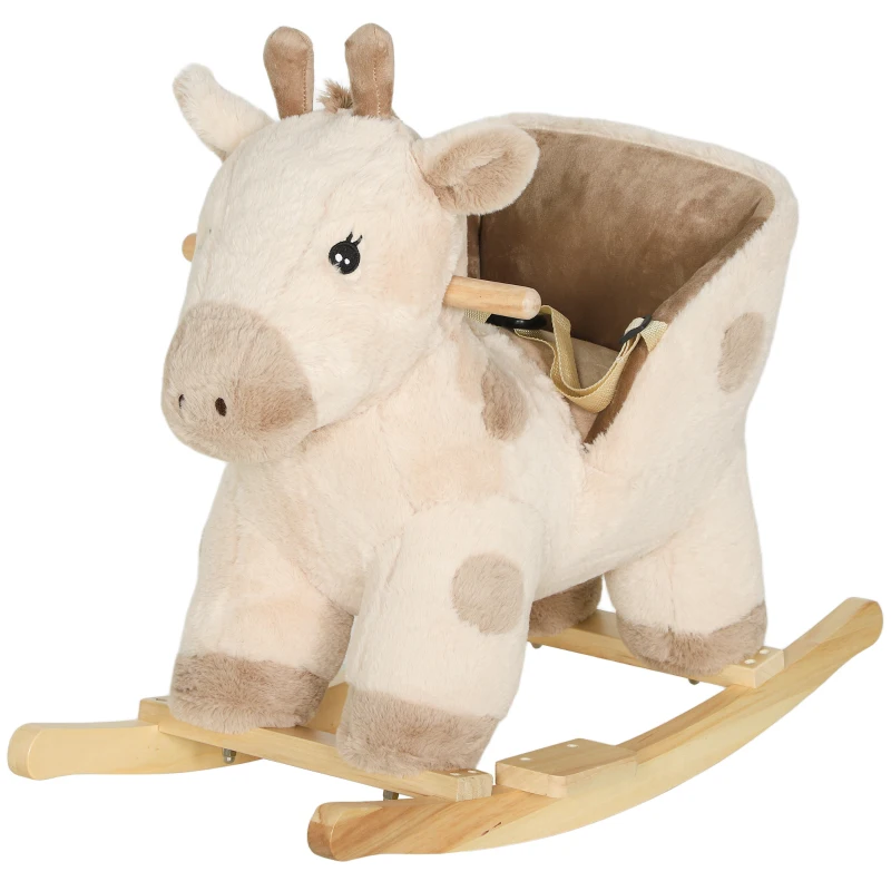 AIYAPLAY Cheval à bascule pour enfants girafe jouet à bascule bébé avec effet sonore, ceinture de sécurité, 68x35x50cm, beige