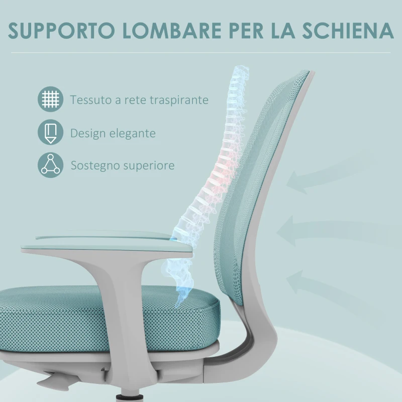 Vinsetto Sedia da Ufficio Ergonomica ad Altezza Regolabile con Schienale Traspirante, 55x48x82.5-94.5 cm, Verde Chiaro