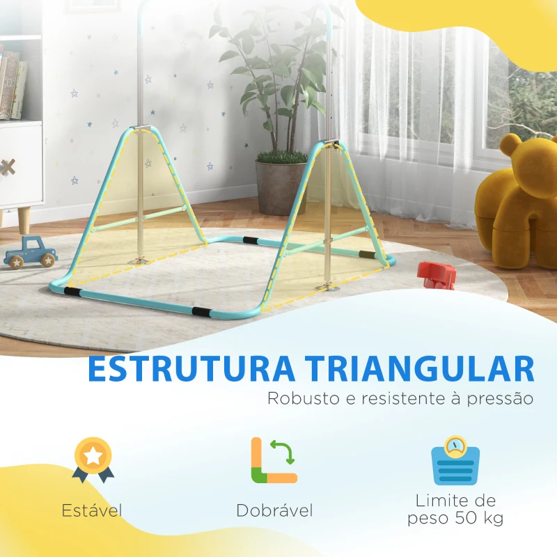 HOMCOM Barra de Ginástica para Crianças Dobrável com Altura Ajustável para Treino em Casa 154x106,2x88,5-128,5 cm Azul Celeste