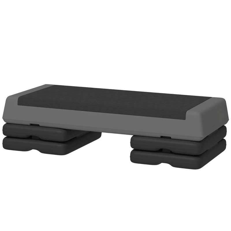 SPORTNOW Step para Fitness Antideslizante Altura Regulável 3 Níveis de 10,5/15,5/20,5 cm Capacidade 250 kg 77x36x20,5 cm Cinza e Preto