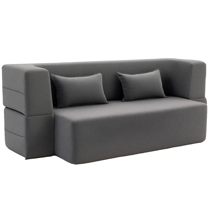 HOMCOM 2-Seater Foam Sleeper Sofa, Sofa Bed with Wide Armrests, 2 Cushions, 360 kg Load Capacity, Gray