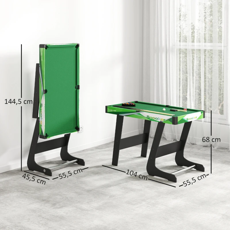 SPORTNOW Mesa de Bilhar Dobrável com Acessórios Inclui 16 Bolas 2 Tacos Giz Triângulo e Escova 104x55,5x68 cm Verde