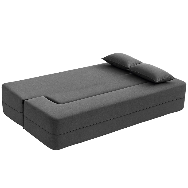 HOMCOM Canapé-lit 2 places en mousse, canapé convertible avec larges accoudoirs, 2 coussins, capacité 360 kg, Gris