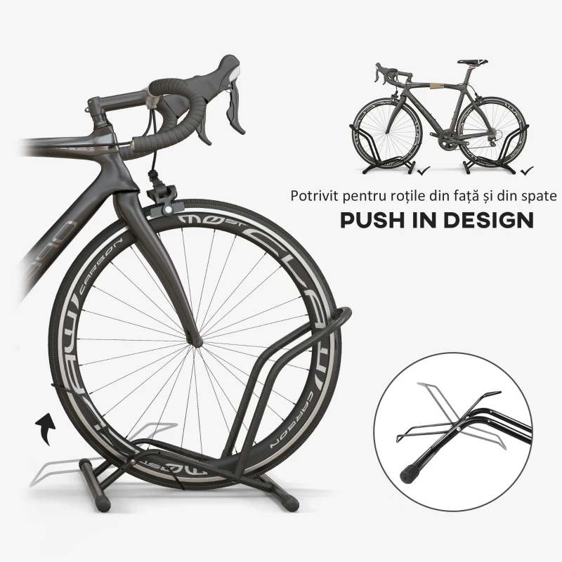 SPORTNOW Cavalet pentru Biciclete pentru Anvelope, Suport de Bicicletă de Podea din Oțel, 59x41x38 cm, Negru