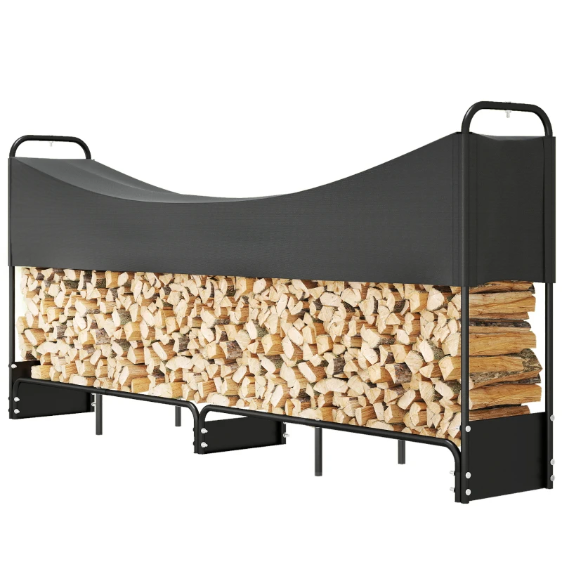 Outsunny Range bûches extérieur, abri bois de chauffage couverture imperméable 600D Oxford charge 300 kg 260 x 38 x 118 cm noir