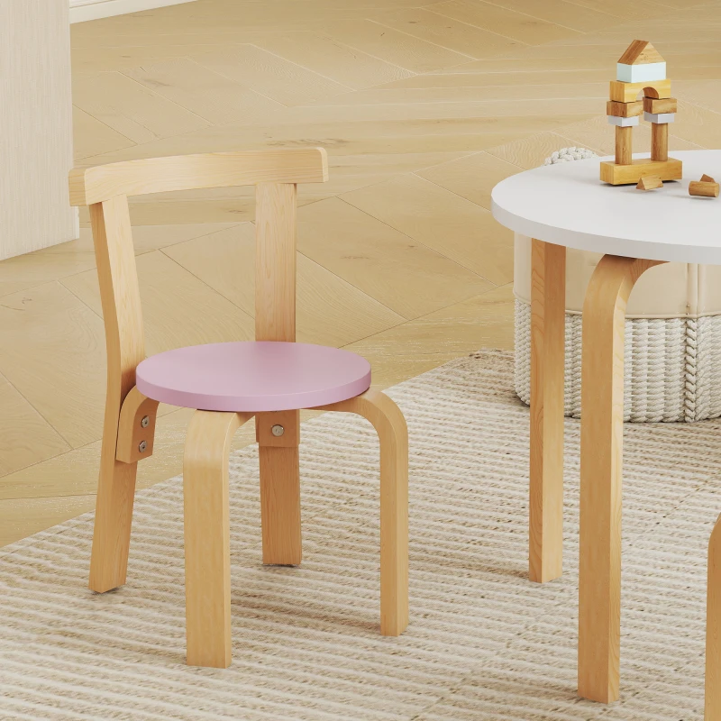 AIYAPLAY 5-delig kindertafel- en stoelset, licht massief hout, meerkleurig