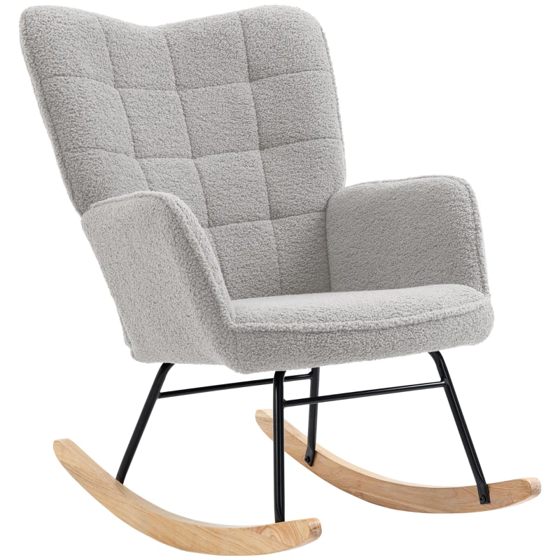HOMCOM Accent Rocking Chair, Berber Fleece Glider Rocker, Modern Armchair, Wingback Chair for Living Room and Bedroom, Grey(m-11)