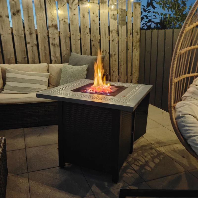 Outsunny 71 x 71cm 40000 BTU Gas Firepit Table - Black/Grey