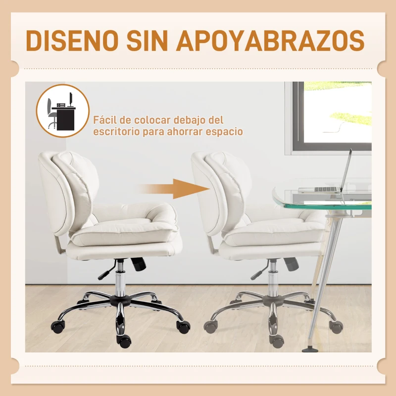 HOMCOM Silla de Oficina Piernas Cruzadas con Asiento Ancho Ruedas Altura Ajustable Doble Acolchado Función Basculante Gris