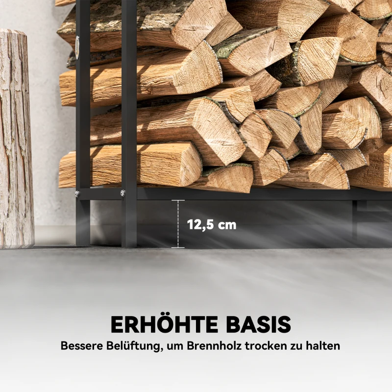 Outsunny Haardhoutrek Metaal 199 x 30 x 121 cm Brandhoutrek 0,6m³ met waterdichte hoes tot 300kg