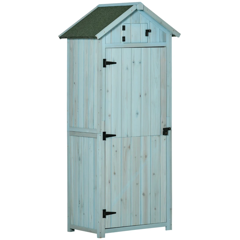 Outsunny Wooden Garden Shed with 3 Shelves, Vertical Utility Shed Outdoor Tool Storage Cabinet, 77 x 54.2 x 179cm, Blue