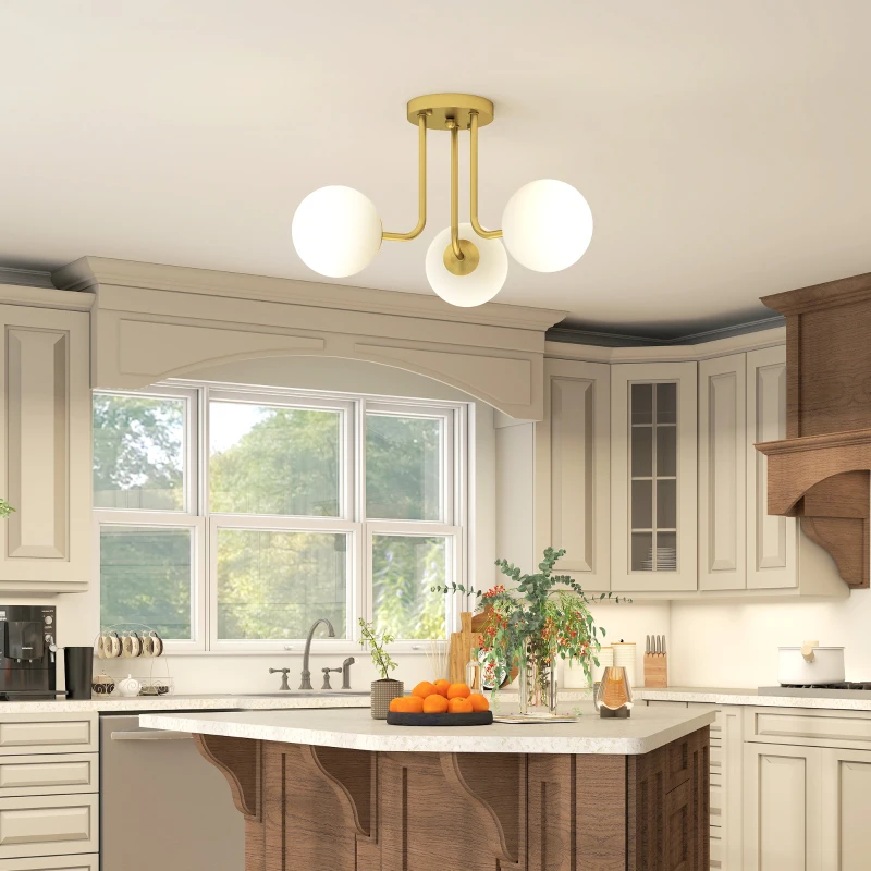 HOMCOM Lámpara de Techo Vintage con 3 Puntos de Luz Casquillos G9, 42x42x26.5 cm, Oro