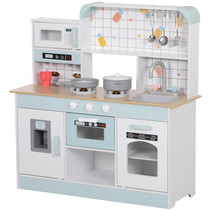 AIYAPLAY Cuisine enfant jouet d'imitation, dinette enfant avec lumières et sons réalistes, 88,6 x 31,7 x 90,4 cm, blanc