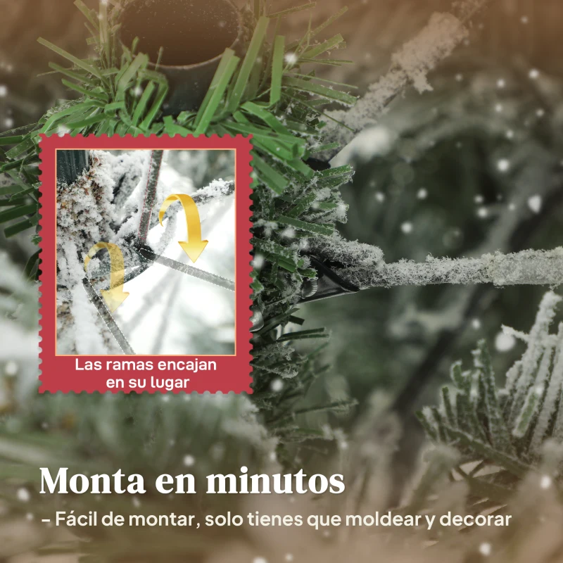 HOMCOM Árbol de Navidad Nevado 150 cm con 828 Ramas Base Plegable Diseño por Secciones Fácil de Montar