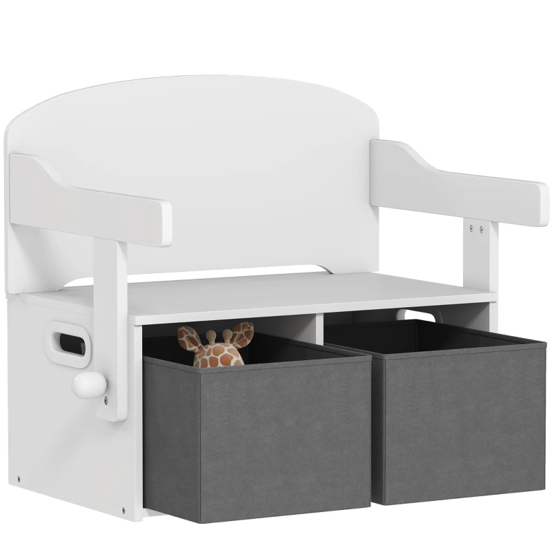 AIYAPLAY 3-in-1 children's toy chest, table and chairs set with 2 removable fabric bins, 67,5 x 46,5 x 56,7 cm, white