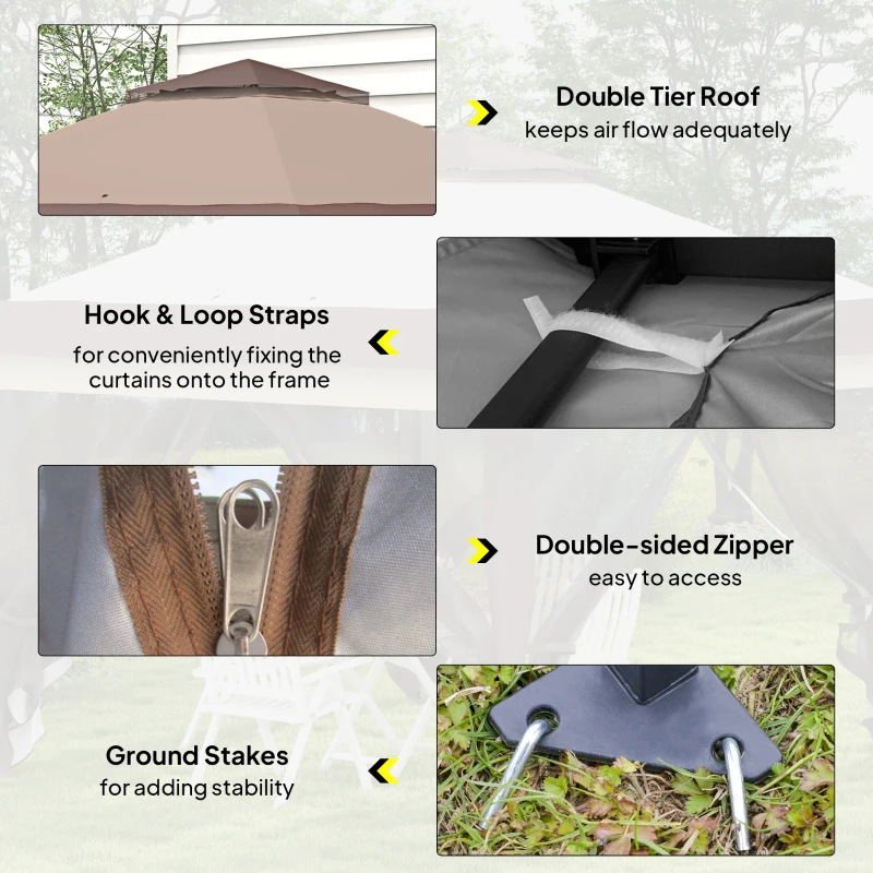 Outsunny 3.6 x 3.6 m Pop up Gazebo with Netting, Height Adjustable Party Tent Instant Canopy Sun Shade Shelter, Khaki