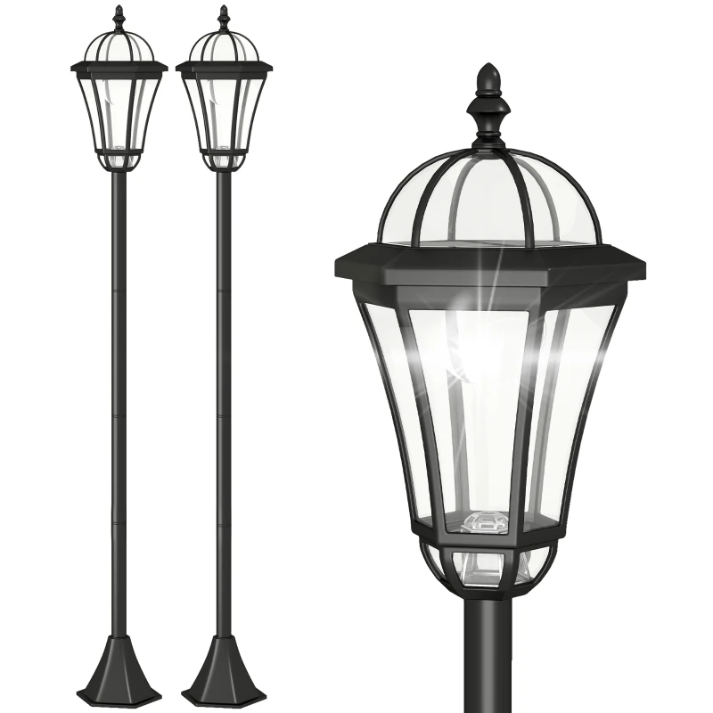 Outsunny 2 lampadaires sur pied solaires d'extérieur jardin avec 2 lampes LED blanc 6000K IP44 Ø18,5 x 129H cm noir