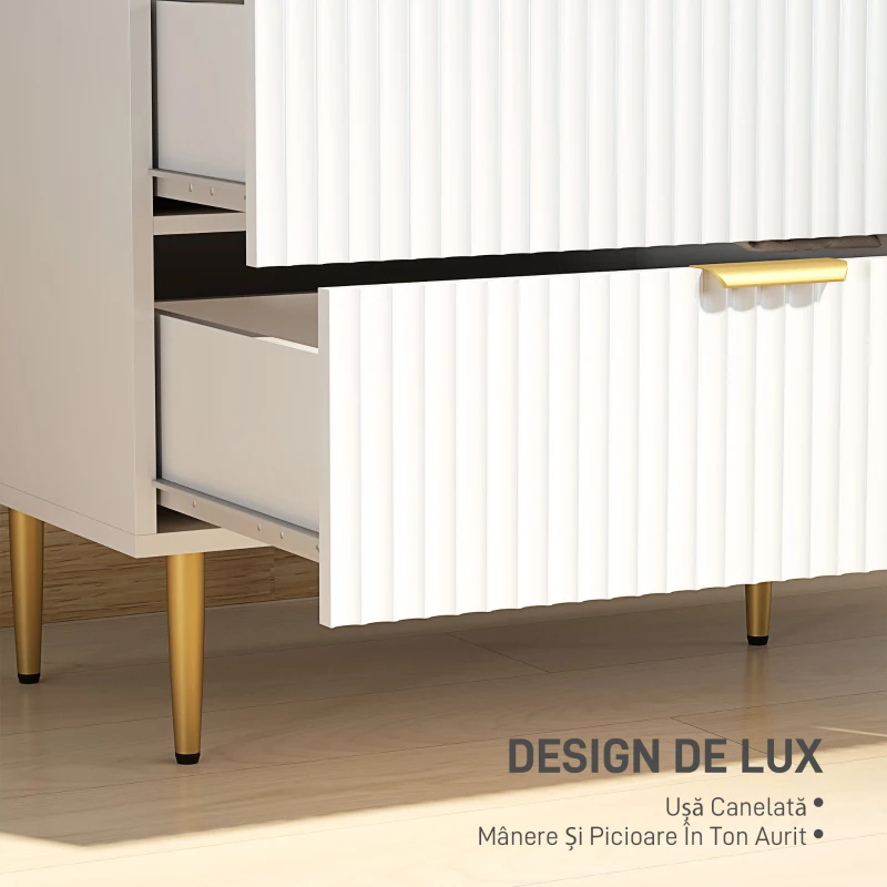 HOMCOM Comodă 6 sertare, Dulap de depozitare modernă cu mânere și picioare aurii, Mobilier de hol, 120 x 40 x 76,5 cm, alb