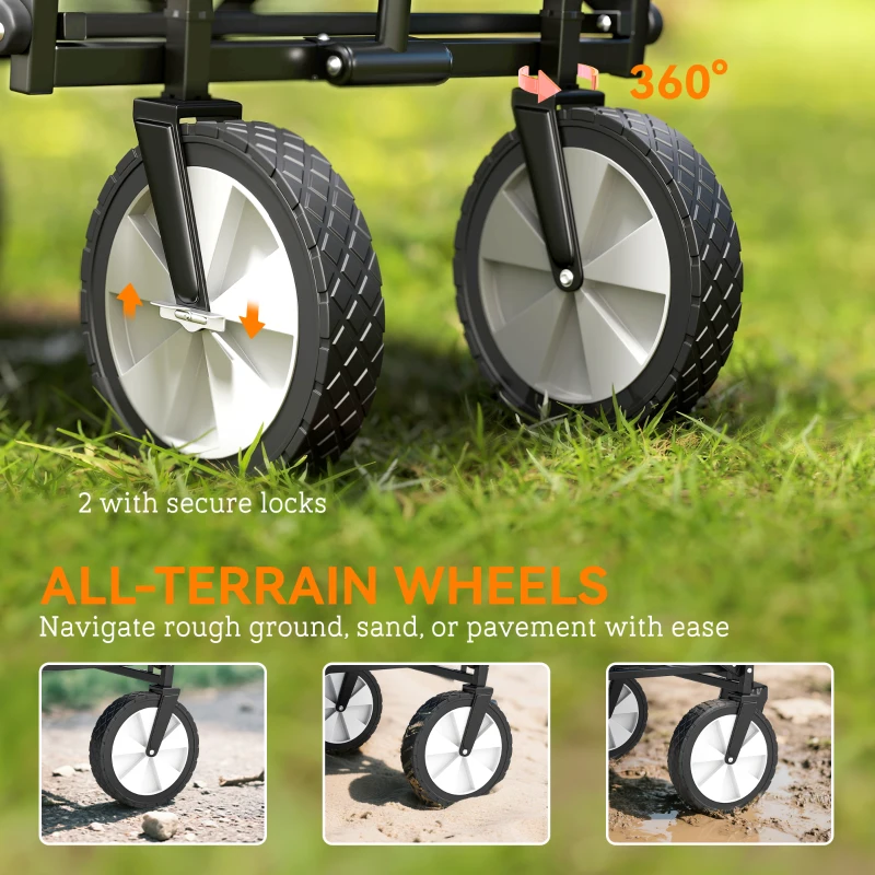 Outsunny 90L Folding Garden Trolley Cart Pull Along Wagon with Telescopic Handle for Beach Camping Festival - Blue