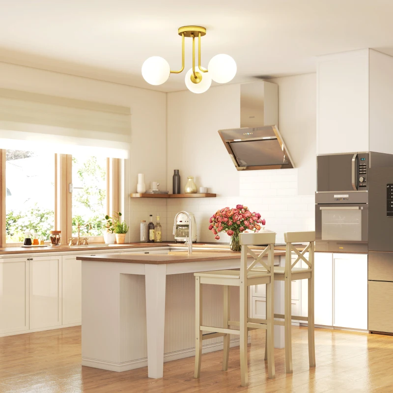 HOMCOM Lámpara de Techo Vintage con 3 Puntos de Luz Casquillos G9, 42x42x26.5 cm, Oro