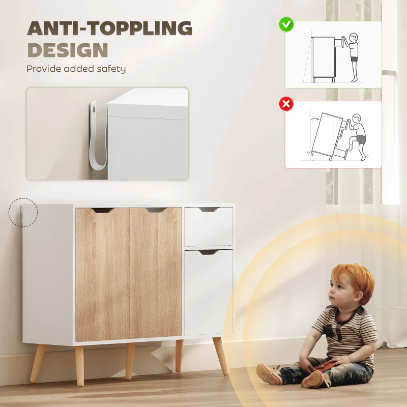 Dulapior Multifunctional HOMCOM din Lemn cu Sertar si Dulapioare in Stil Nordic, 90x30x72cm