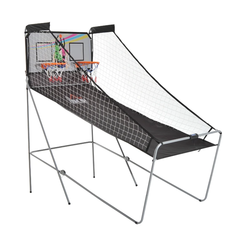 HOMCOM Jeu de basketball arcade pliable à 2 panier 4 balles pompe de gonflage, panier de basketball avec système de pointage, 4 bouton fonctionnement et 8 modes de jeux, 205x110x205cm, noir et blanc