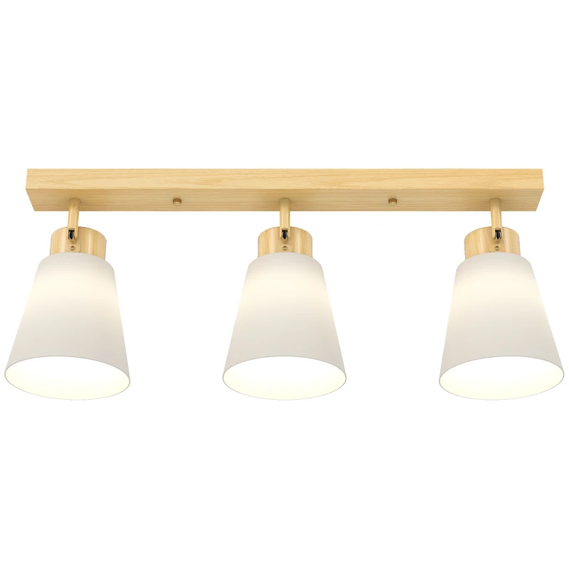 HOMCOM Plafonnier avec 3 Points Lumineux Réglables à 90° et Douilles E27, Couleur Bois