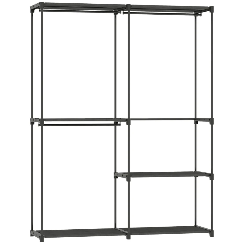 HOMCOM Draagbaar kledingrek, metalen frame, stofplanken, veel ruimte, Zwart