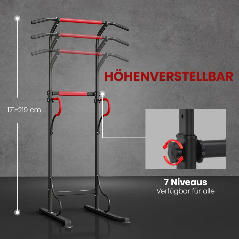 HOMCOM Power Tower verstelbaar Dipstation met optrekstang, zuignappen krachtstation voor thuis