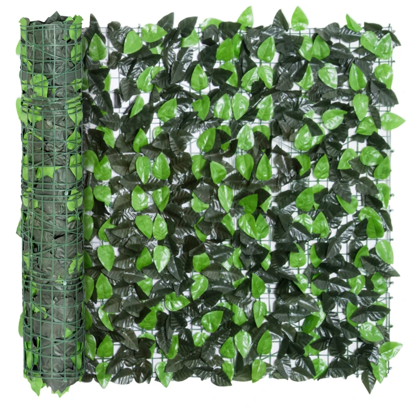 Outsunny Artificial Leaf Hedge Screen Privacy Fence Panel for Garden Outdoor Indoor, 3x1 m, Light Green and Dark Green