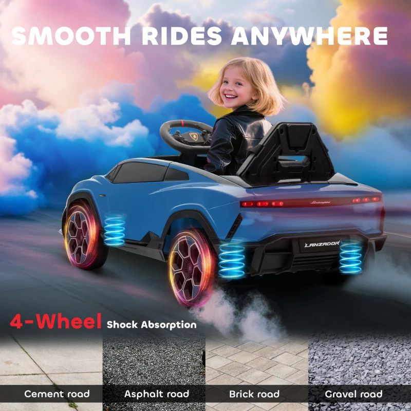 AIYAPLAY Auto elettrica per bambini, Lamborghini, 12V, telecomando 2,4G e 2 motori, velocità max. 4 km/h, Blu