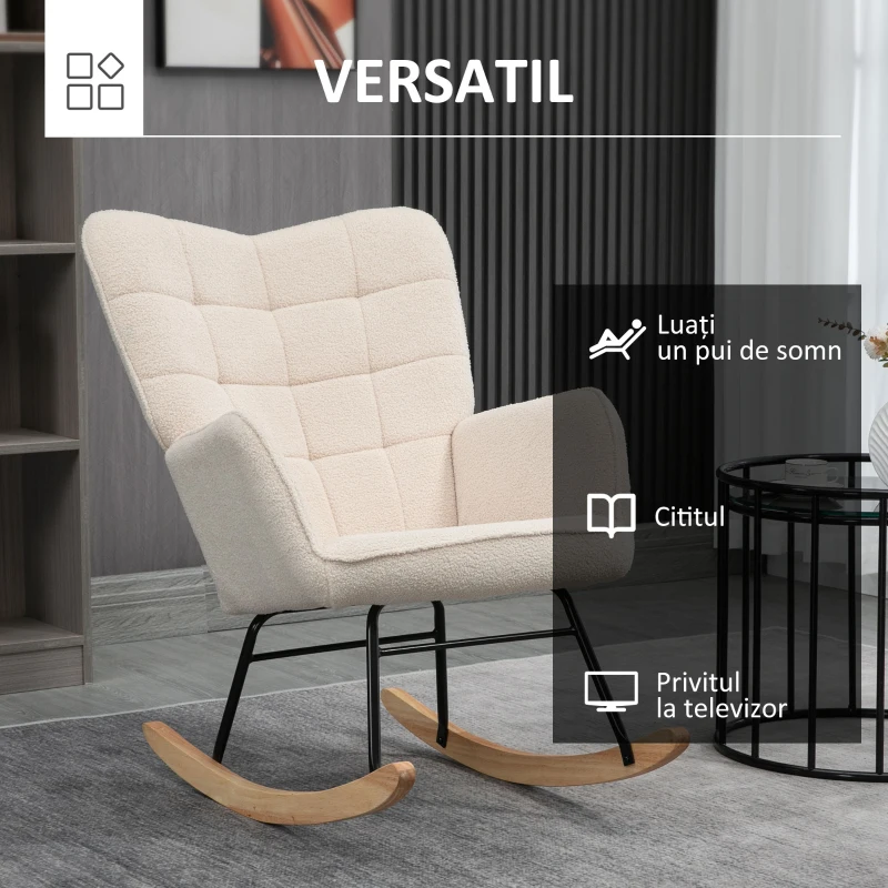 Homcom Balansoar Fotoliu 71×92×101 cm – Tapitat Bej cu Cadru Lemn