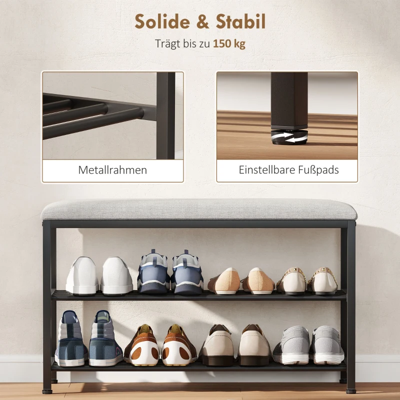 HOMCOM Ławka na buty z siedziskiem, ławka z miejscem do przechowywania, regał na buty z 2 otwartymi przegródkami, ławka 81 x 31 x 50 cm, czarna