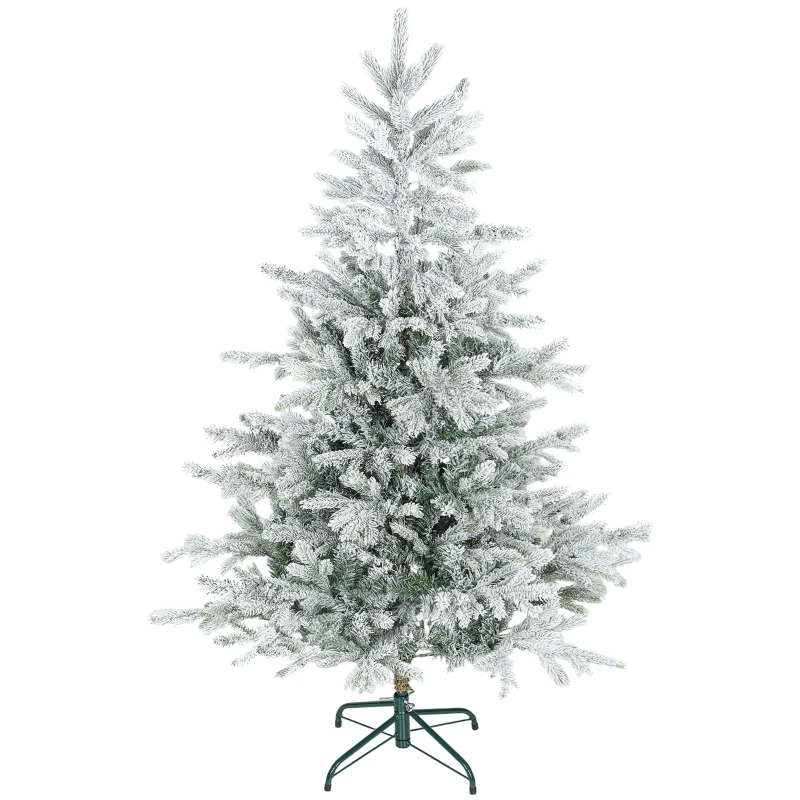 HOMCOM Árbol de Navidad Nevado 150 cm con 828 Ramas Base Plegable Diseño por Secciones Fácil de Montar