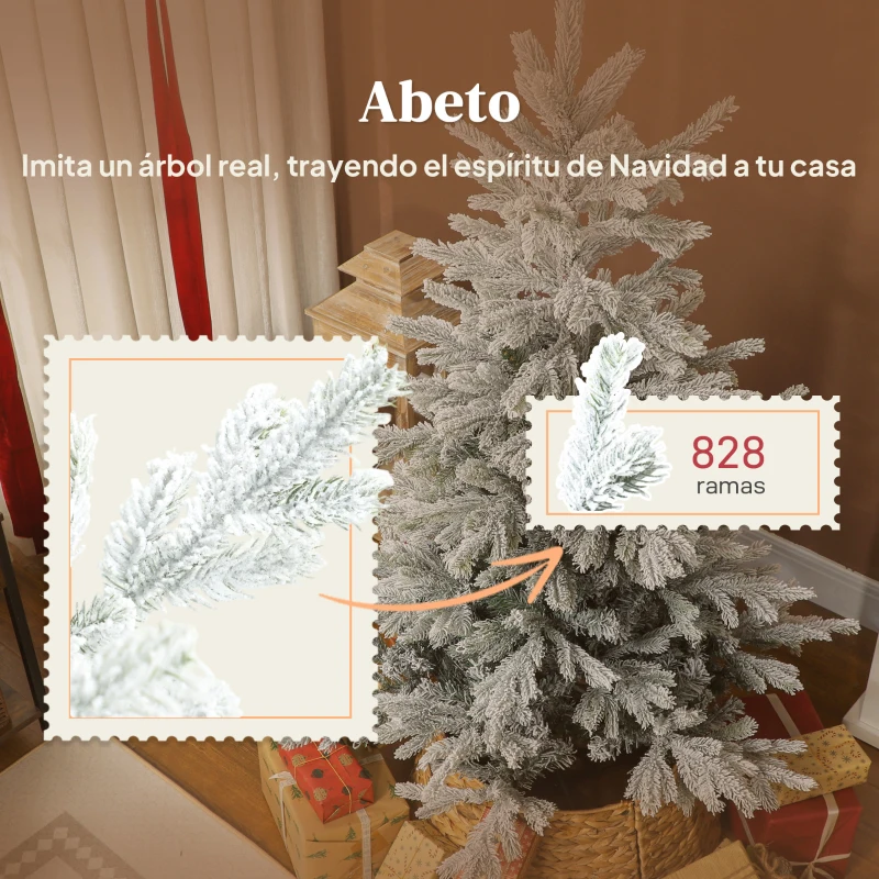 HOMCOM Árbol de Navidad Nevado 150 cm con 828 Ramas Base Plegable Diseño por Secciones Fácil de Montar