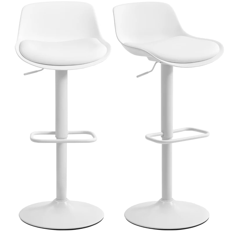 HOMCOM Set 2 Sgabelli da Bar con Schienale, Altezza Regolabile, Seduta Girevole in Pelle PU e Poggiapiedi, Bianco