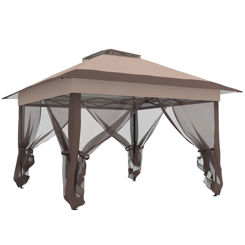 Outsunny 3.6 x 3.6 m Pop up Gazebo with Netting, Height Adjustable Party Tent Instant Canopy Sun Shade Shelter, Khaki