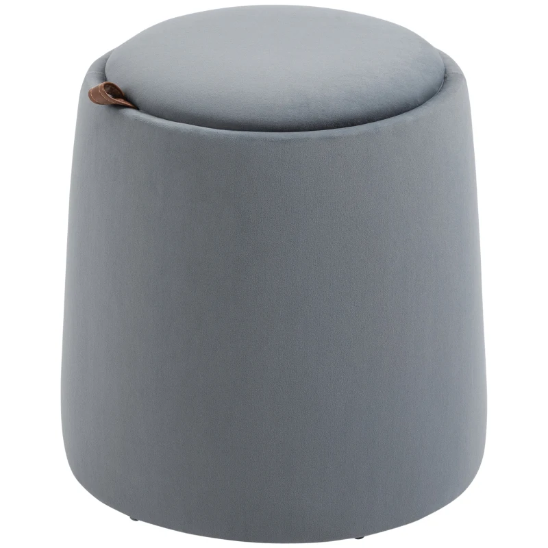 HOMCOM Pouf coffre rangement, pouf repose-pieds en tissu velours givré, couvercle réversible, Ø 44 x 47,5 cm, gris