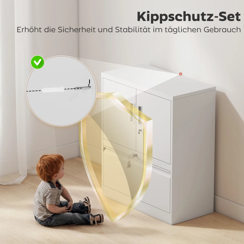 HOMCOM Szafa na akta Szafa biurowa Zamykana Szafa wielofunkcyjna ze stali z 2 drzwiami, regulowanymi półkami Biała