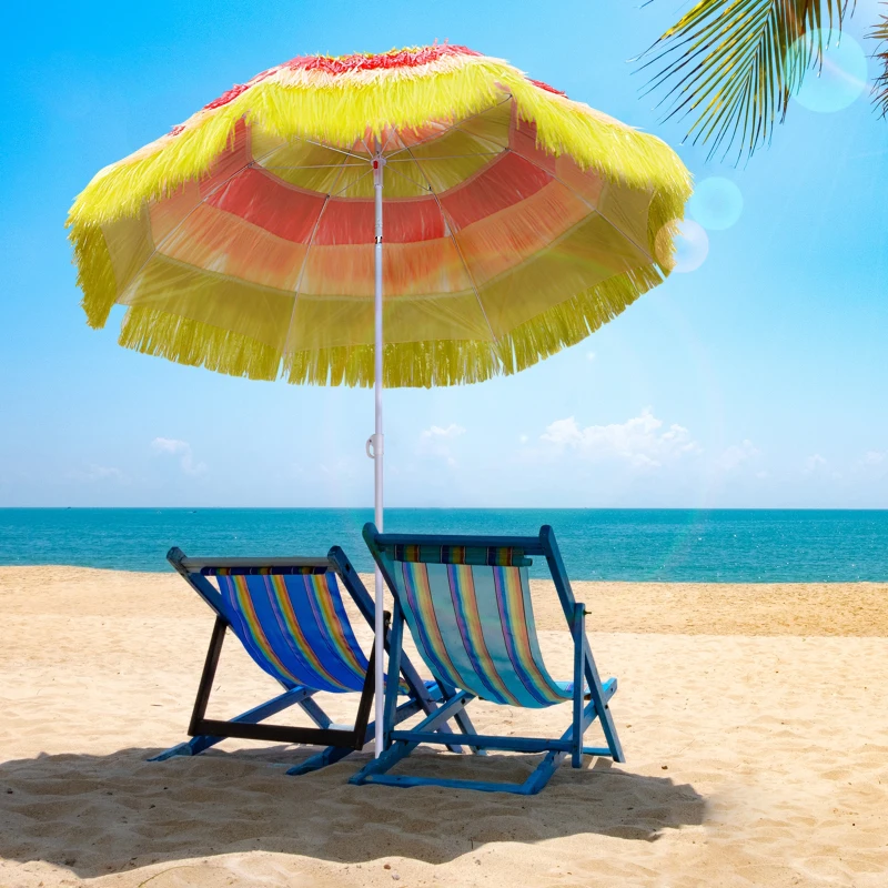 Outsunny 1.6m Patio Garden Hawaii Beach Sun Umbrella Sunshade Hawaiian Folding Tilting Crank Parasol (Multicolour)