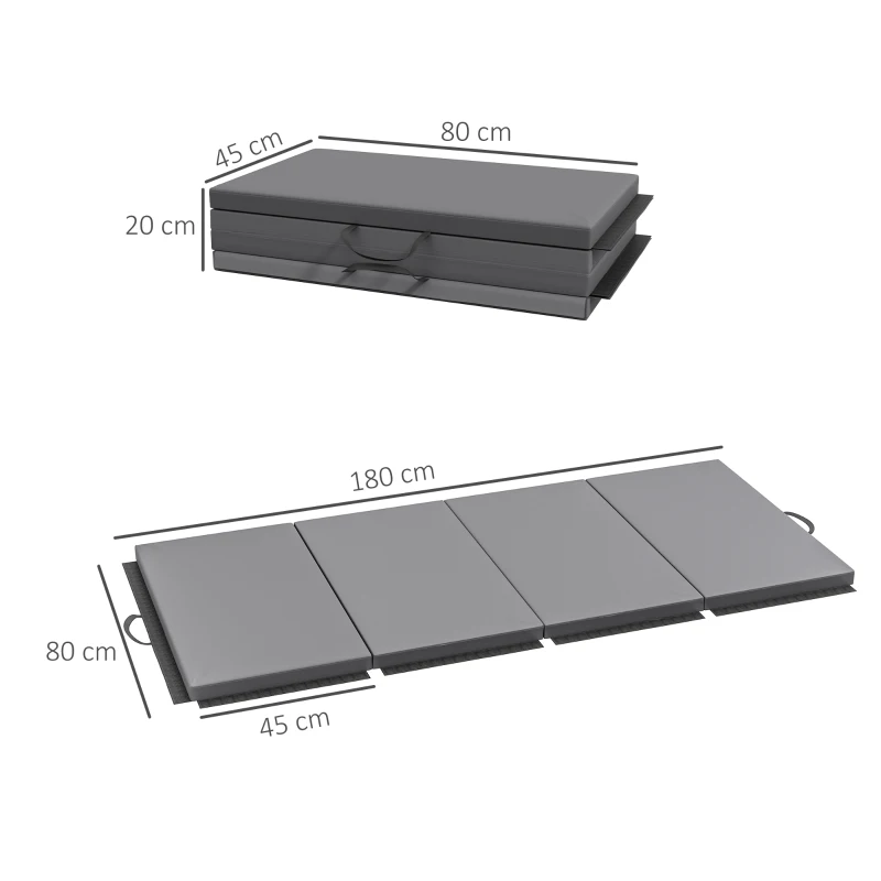 HOMCOM Foldable Gym Mat, 5 cm Thick Non-Slip Fitness Mat, 180x80x5 cm, Grey