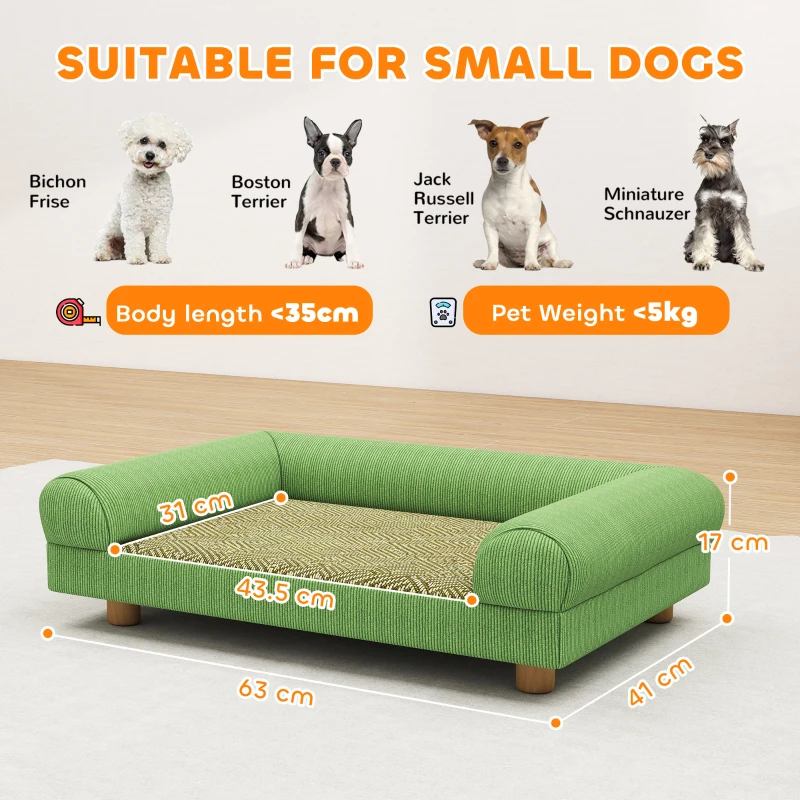 PawHut Dog Sofa Cat Bed Elevated Dog Bed, Cool-Mat Seat, Armrests, Soft Velvet 63 x 41 x 17 cm, green