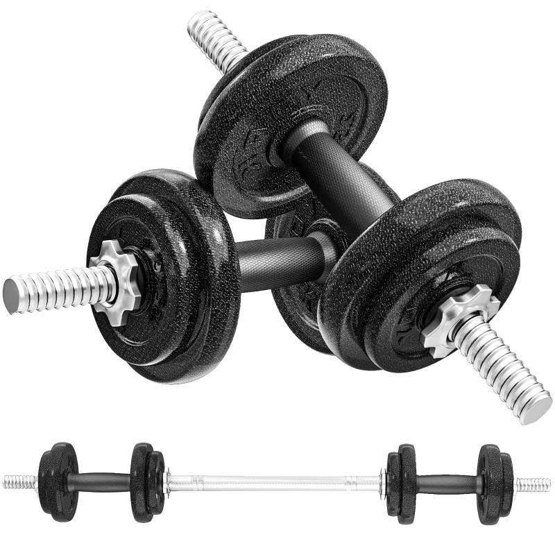 SPORTNOW Juego de Mancuernas Ajustables 20 kg 2 en 1 con Barras Recta de Conexión y Mangos Antideslizantes para Gimnasio en Casa