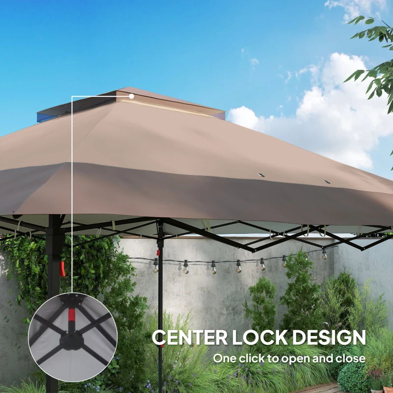 Outsunny 3.6 x 3.6 m Pop up Gazebo with Netting, Height Adjustable Party Tent Instant Canopy Sun Shade Shelter, Khaki